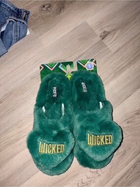 Wicked Green Plush Slippers with Embroidered Logo